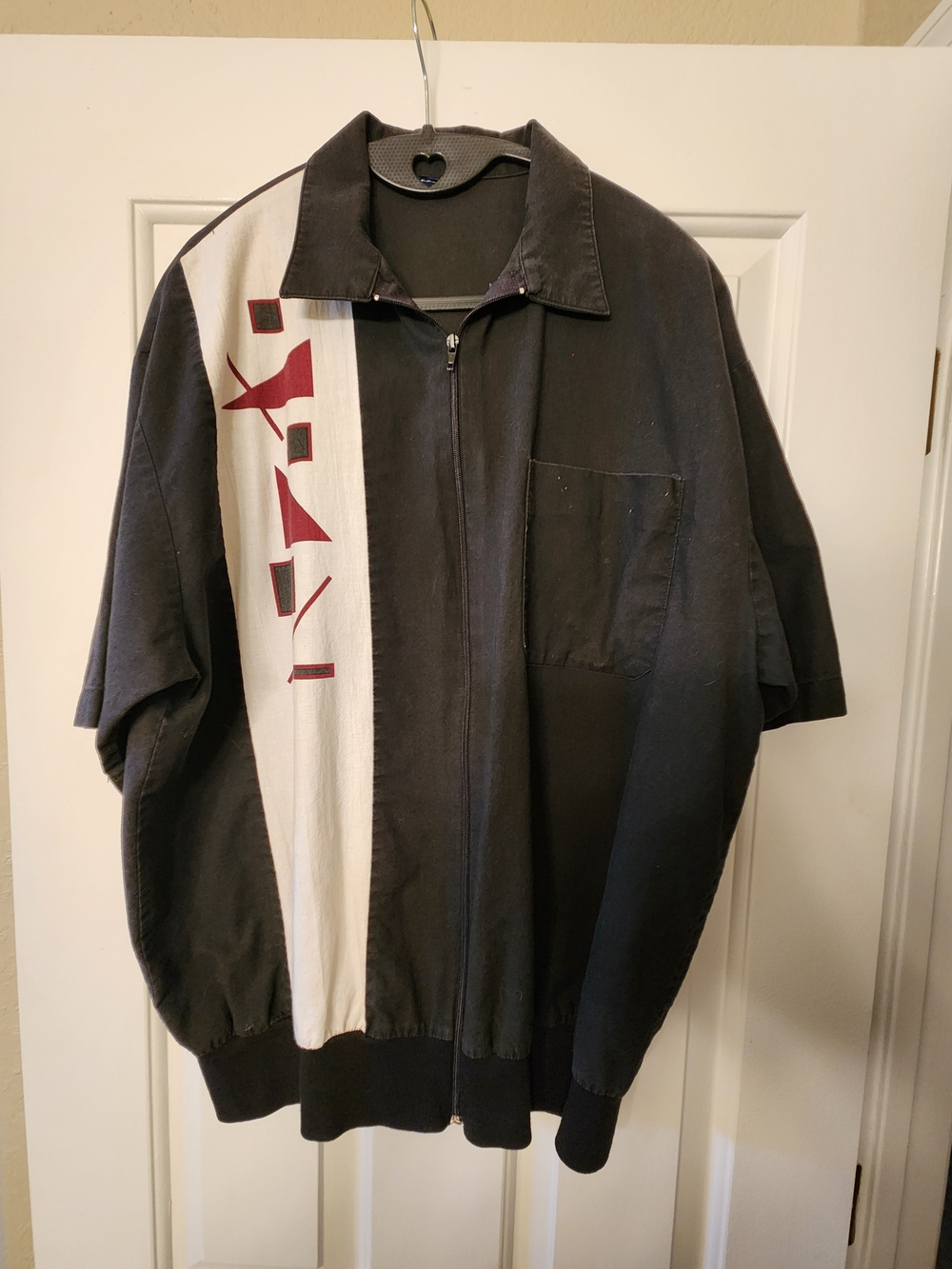 Men's Black Retro 1/4 Zip Short Sleeve Shirt Large